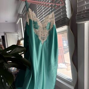 WEN Aqua Satin Chemise with Cream Lace Yoke